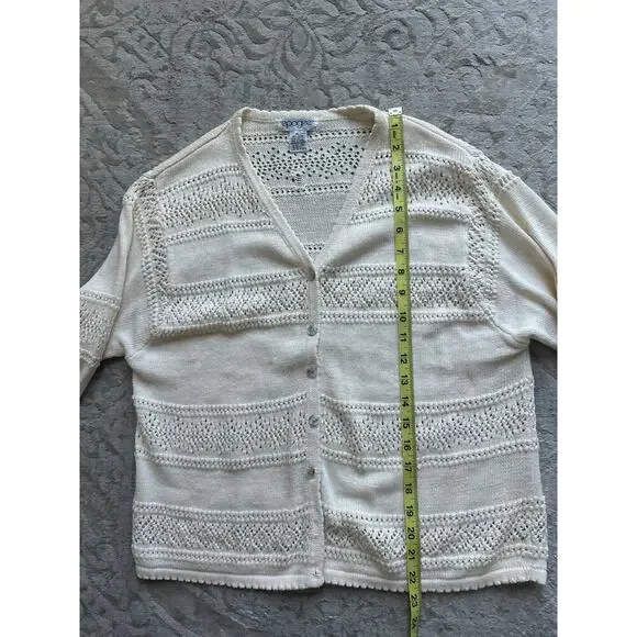 Vintage Cream Crochet Knit Cardigan Women’s Large Boho Open Weave Sweater - Picture 6 of 6